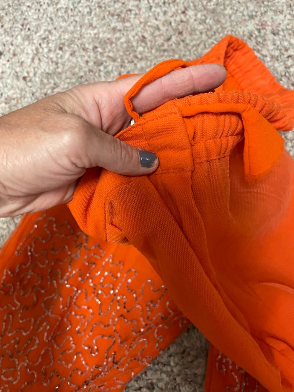 Vintage beaded sequinned super bell bottom Embellished Orange mesh Pants - Picture 4 of 13
